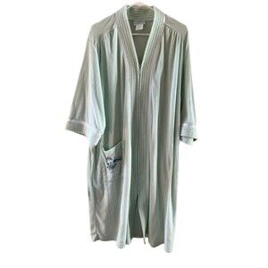 VTG National Muumuu House Dress Robe Womens Medium Blue Pockets Embroider Zip 1X